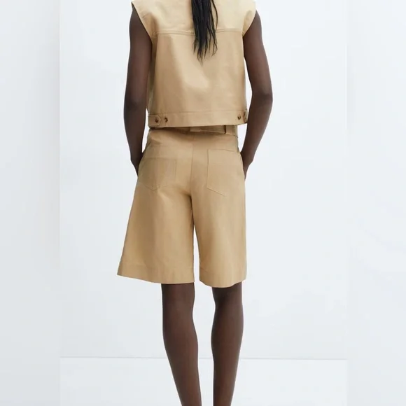 MANGO pleated Bermuda shorts with matching waistcoat with pocket detail - Picture 2 of 10